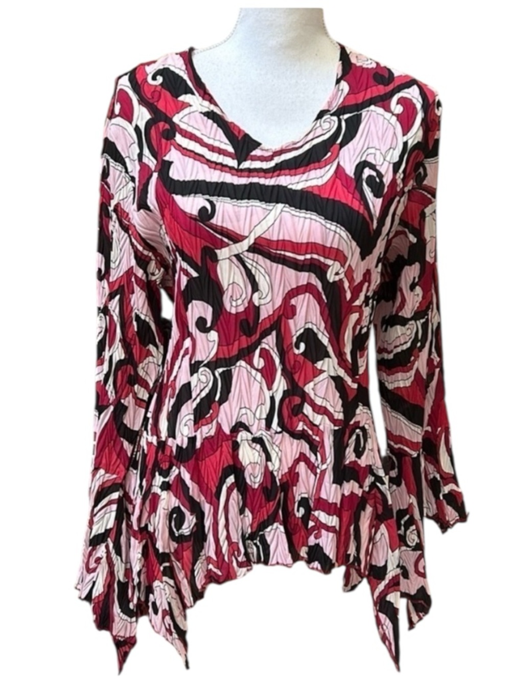 Miland Pink Black Scrunch Abstract Print Y2K Witchy Core Ruffle Sleeve Shirt M